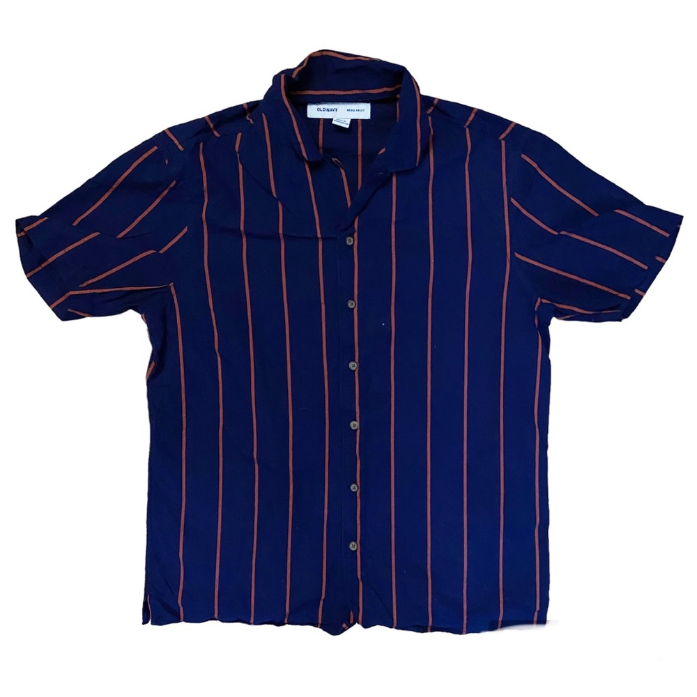 Vintage Old Navy Blue Red Stripes Button Down Polo T Shirt Mens Small
